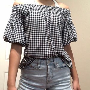 gingham off-shoulder top